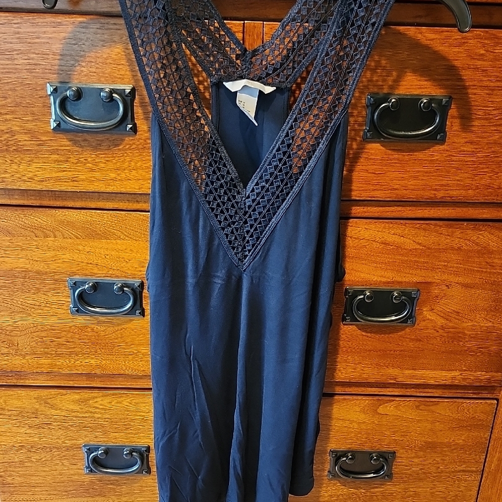 H & M Navy Crochet V-Neck Sleeveless Top